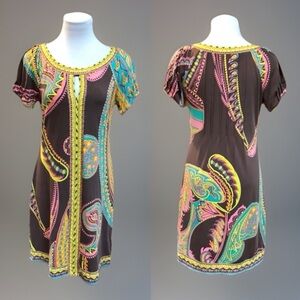 ECI New York sz 6 Vibrant Peek A Book Paisley Dressy Party Sun Sheath Dress
